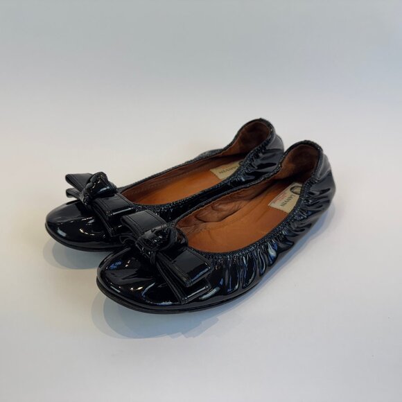 Lanvin Black Patent Leather Ballet Flats with Bow Accents, EU 40 - Picture 7 of 16